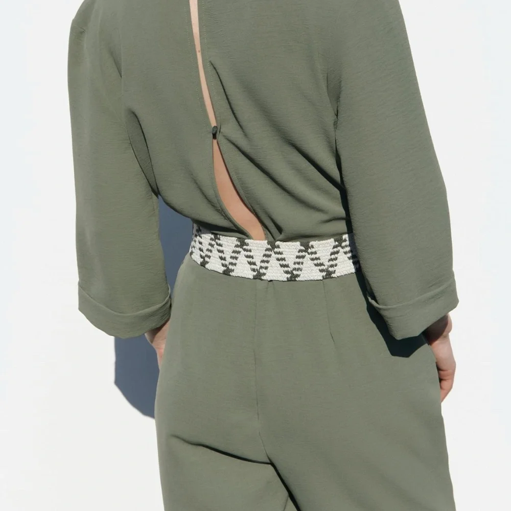 Zara limited edition minimalist linen blend belted jumpsuit